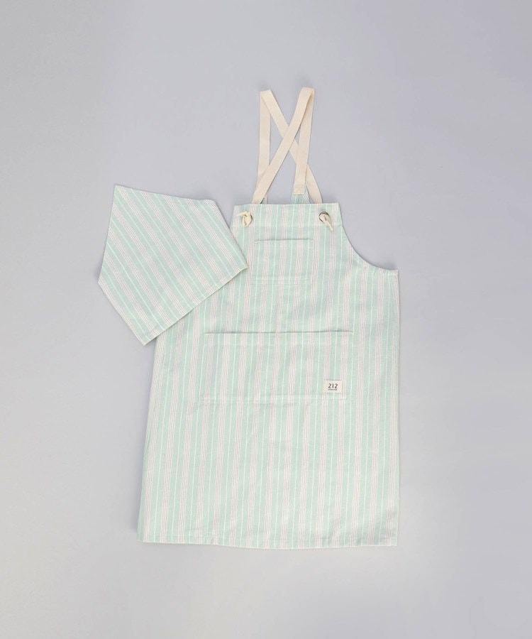 トゥーワントゥーキッチンストア(212 KITCHEN STORE)のダブルストライプ キッズエプロン・三角巾セット GR ＜212Kオリジナル＞1