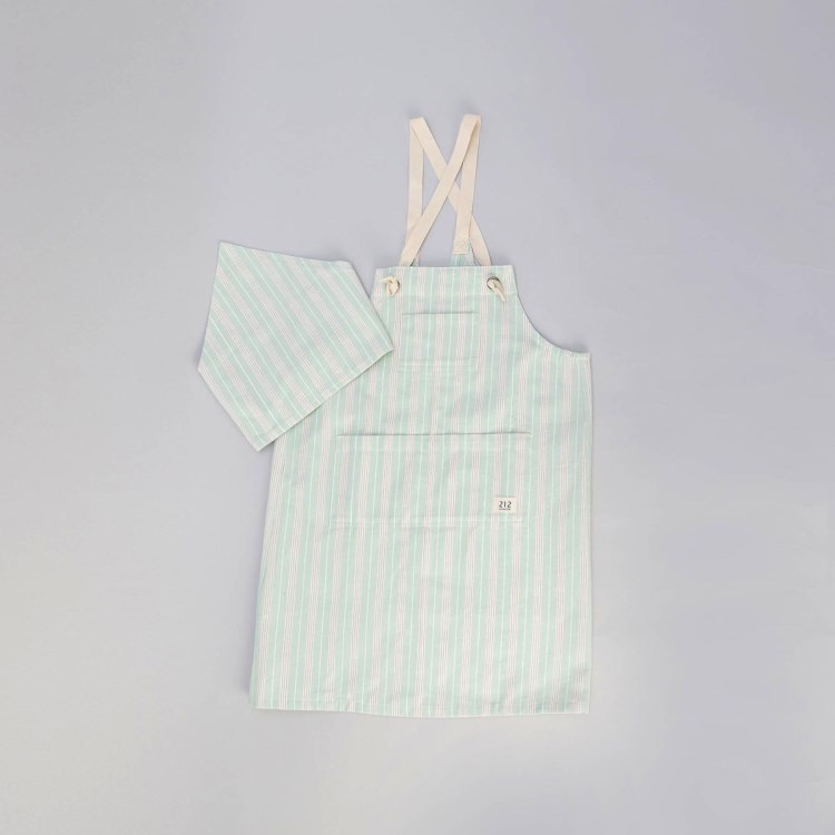 トゥーワントゥーキッチンストア(212 KITCHEN STORE)のダブルストライプ キッズエプロン・三角巾セット GR ＜212Kオリジナル＞ エプロン・その他ファブリック