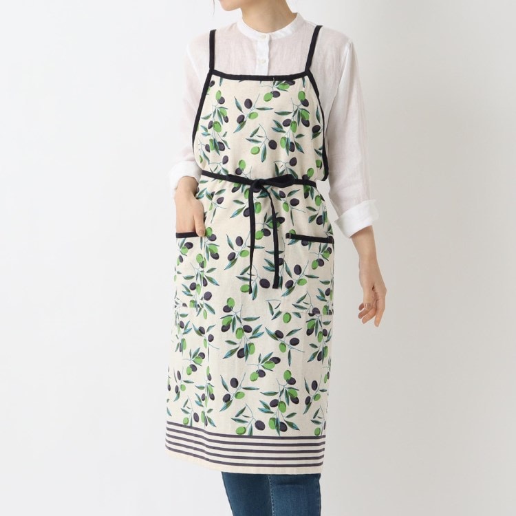 トゥーワントゥーキッチンストア(212 KITCHEN STORE)のオリーブボーダー ロングエプロン NT エプロン・その他ファブリック