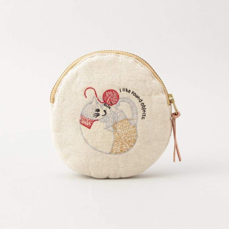 トゥーワントゥーキッチンストア(212 KITCHEN STORE)のコットンリネン刺繍ポーチ ネコ ポーチ