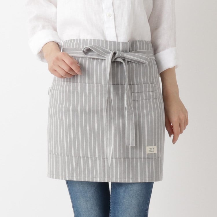 トゥーワントゥーキッチンストア(212 KITCHEN STORE)のSimple Stripe カフェエプロン GY  ＜212Kオリジナル＞ エプロン・その他ファブリック