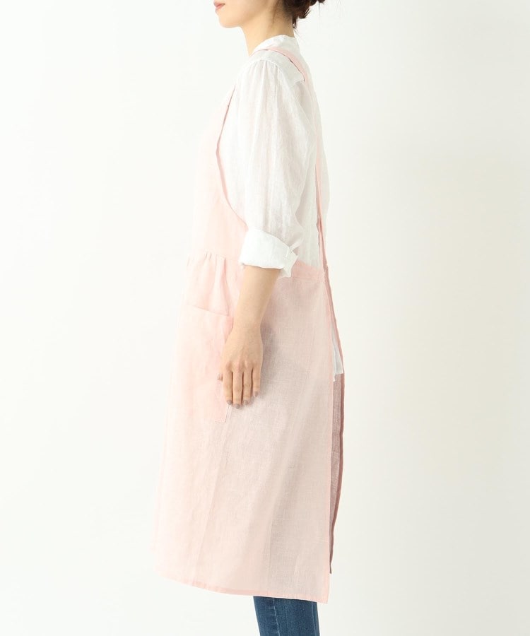 トゥーワントゥーキッチンストア(212 KITCHEN STORE)のリネンギャザーワンピースエプロン チェリーピンク ＜LINEN&BASIC リネンアンドベーシック＞2