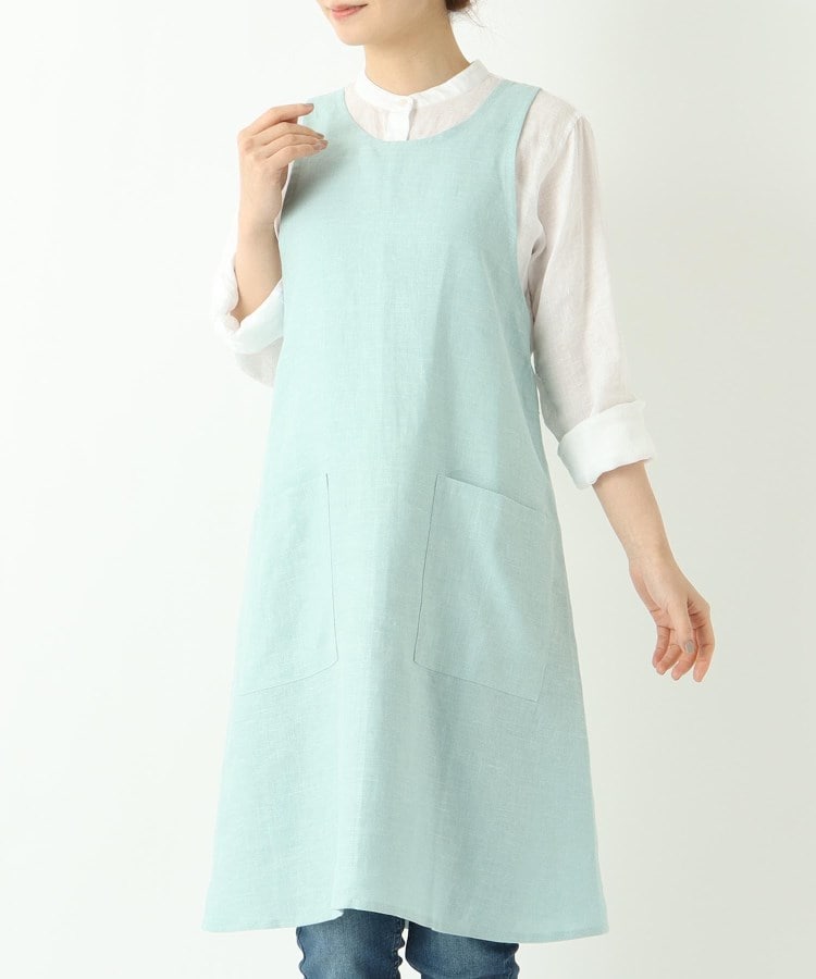 スルーワンピースエプロン ミント <LINEN&BASIC リネンアンド スルーワンピースエプロン ミント <LINEN&BASIC リネンアンド