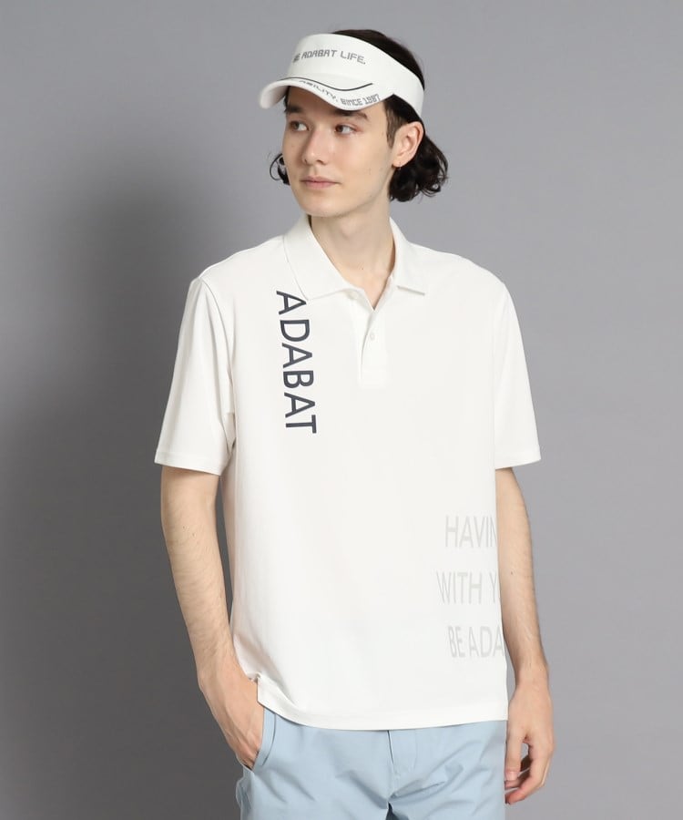アダバット(メンズ)(adabat(Men))のロゴデザイン 半袖ポロシャツ ホワイト(001)