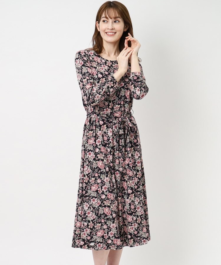 ローラアシュレイ(LAURA ASHLEY)の【WEB限定/洗える】ラムトンガーデン柄 ジャージーワンピース ブラック(119)