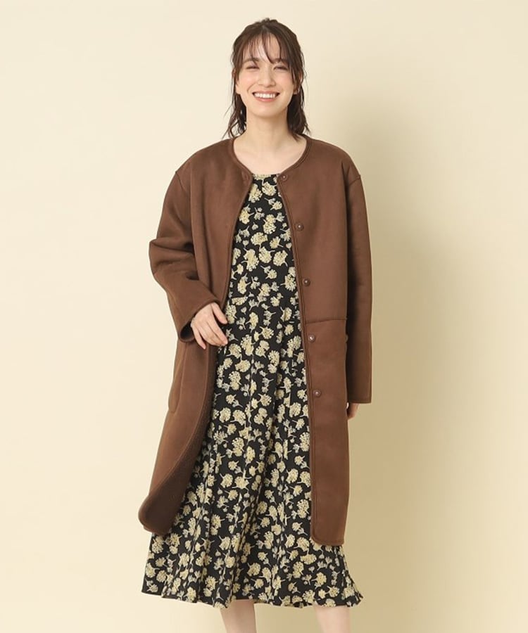 ローラアシュレイ(LAURA ASHLEY)の【リバーシブル】ボア×ムートン コート ダークブラウン(043)