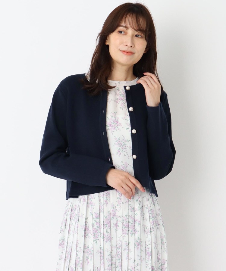 ローラアシュレイ(LAURA ASHLEY)の【洗える】ジャケットライクパールボタンカーディガン ダークネイビー(094)