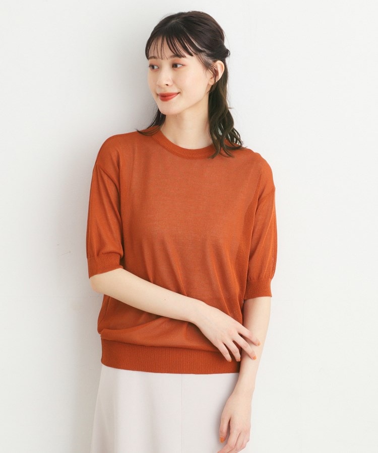 ローラアシュレイ(LAURA ASHLEY)の【接触冷感/シアー/洗える/4color】シアーニット オレンジ(068)