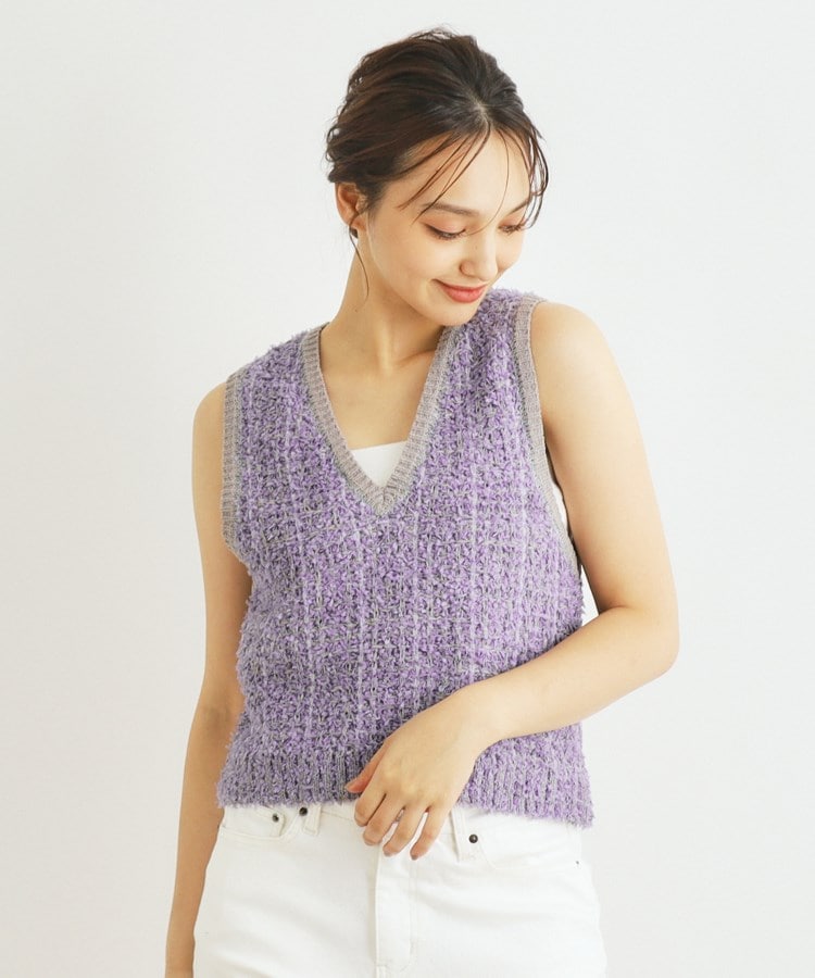 ローラアシュレイ(LAURA ASHLEY)の【ミックス糸/洗える】ツイードニットベスト ラベンダー(080)