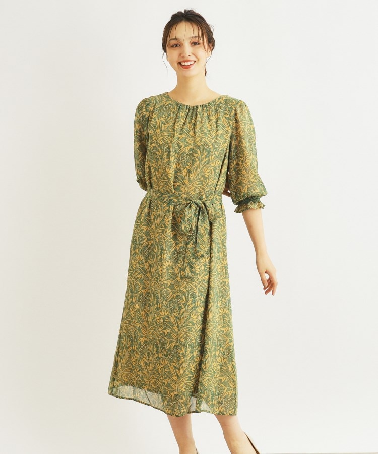 ローラアシュレイ(LAURA ASHLEY)の【楊柳生地/洗える/同柄アイテムあり】ウッドブロック リーブス柄ワンピース グリーン(122)