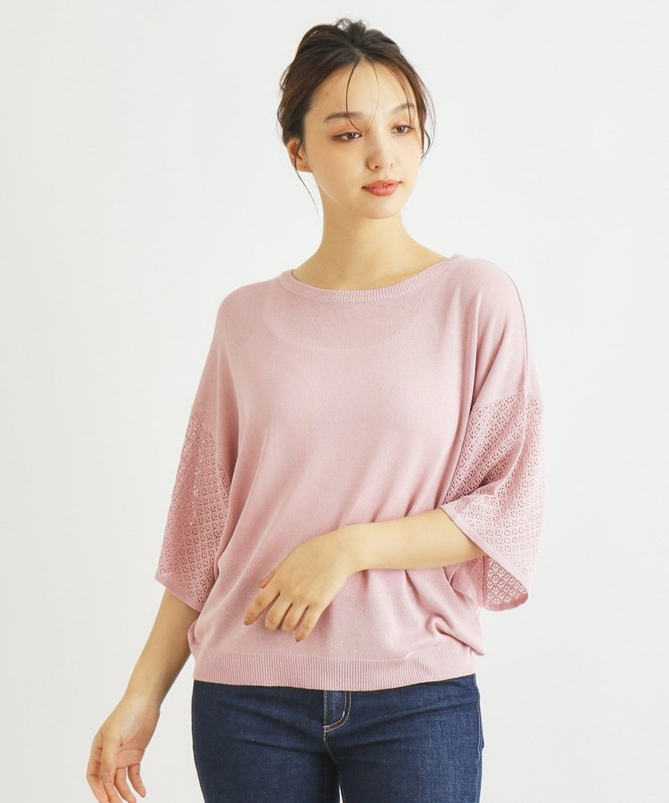 ローラアシュレイ(LAURA ASHLEY)の【ドロップショルダー】透かし編み半袖ニット10