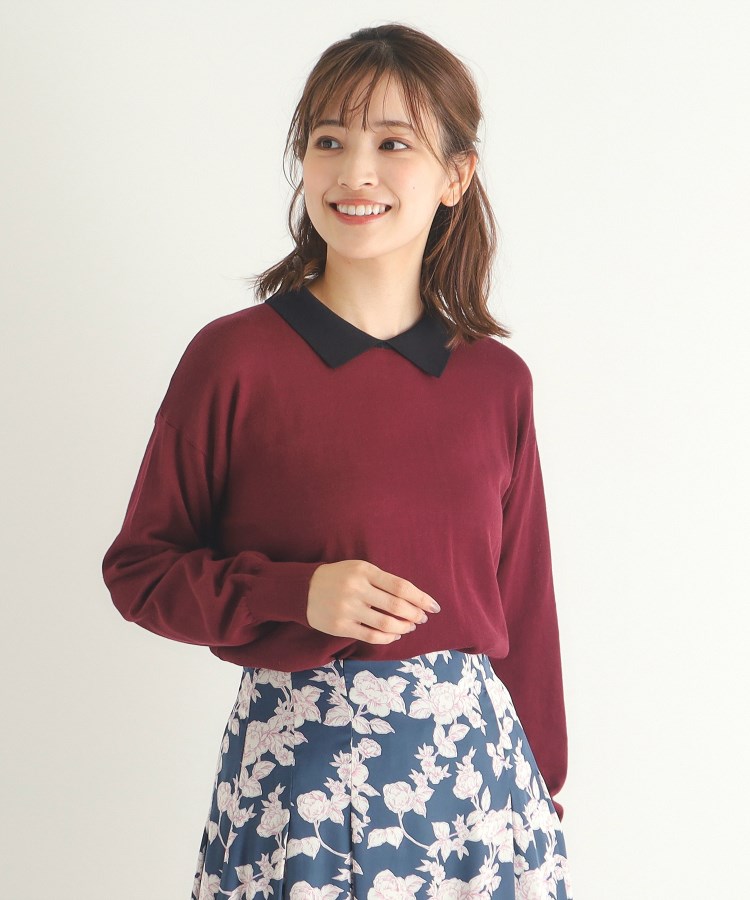 ローラアシュレイ(LAURA ASHLEY)の【4colors／Lサイズあり／コットン混／クレリックデザインあり】プルオーバーニット ボルドー(064)