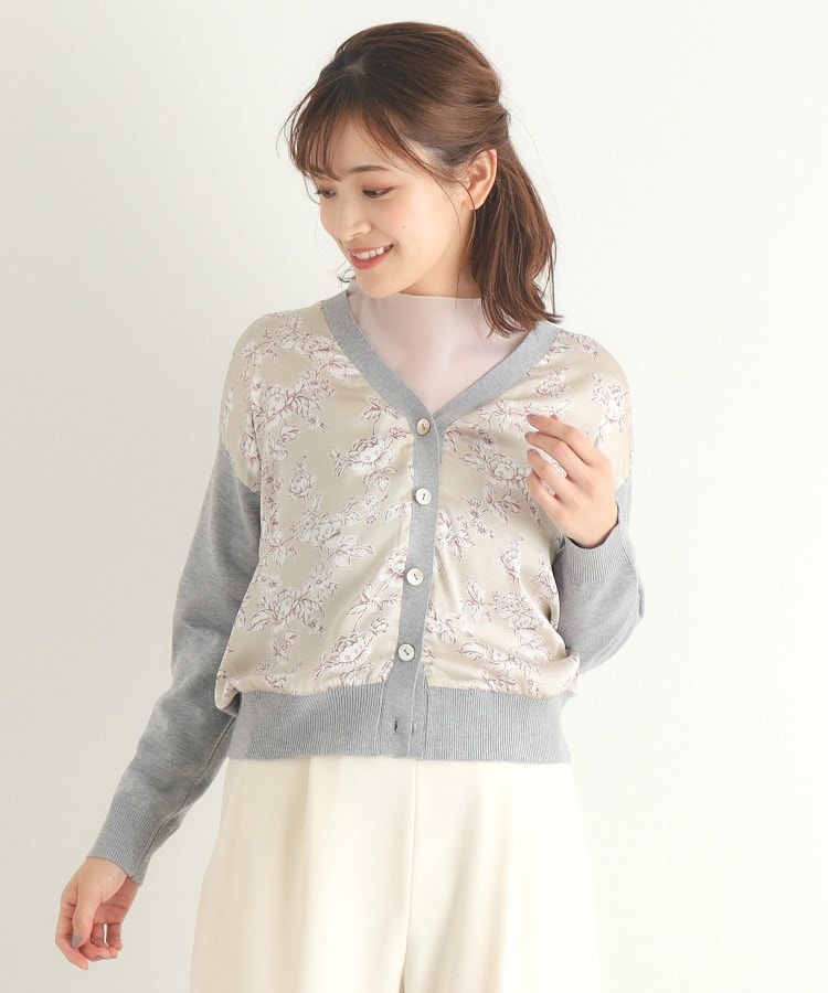 ローラアシュレイ(LAURA ASHLEY)の【Lサイズあり／3colors／同柄アイテムあり】ポリントン ローゼズ柄 パネルニットカーディガン ベージュ(152)