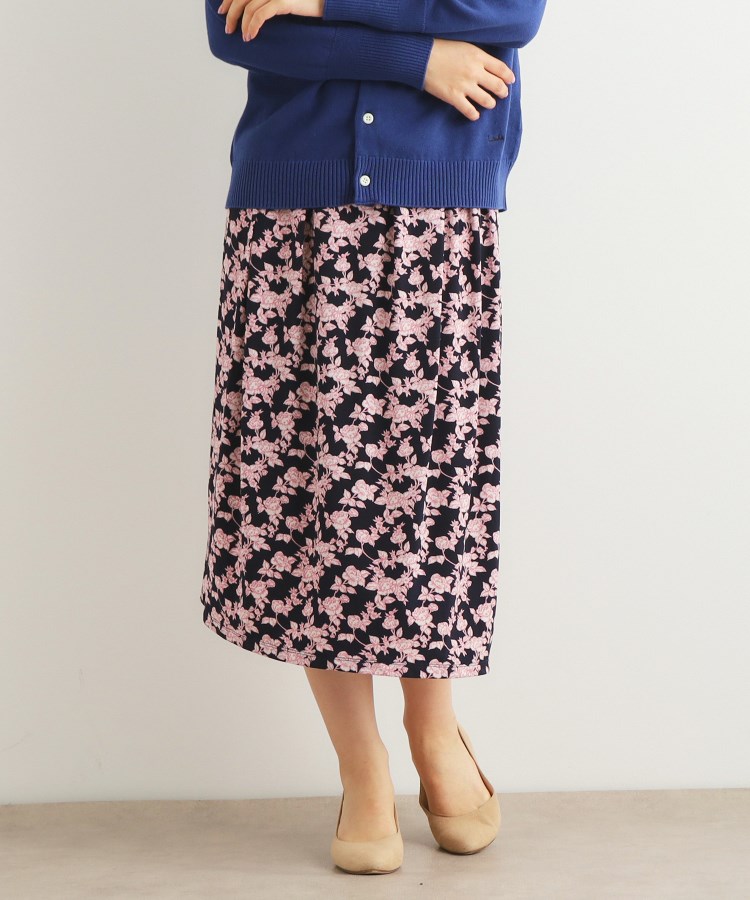 ローラアシュレイ(LAURA ASHLEY)の【洗える／ジャージ素材／同柄アイテムあり】ポリントン ローゼス柄スカート ネイビー(194)
