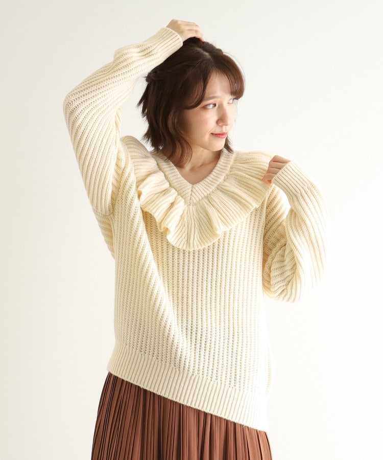ローラアシュレイ(LAURA ASHLEY)の【ウール混／オーバーサイズ】ラッフルフリル Vネックニット5