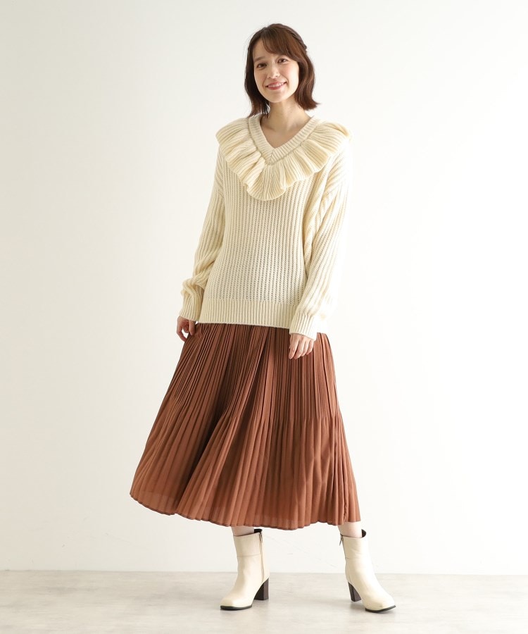 ローラアシュレイ(LAURA ASHLEY)の【ウール混／オーバーサイズ】ラッフルフリル Vネックニット6