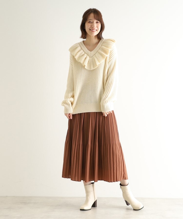 ローラアシュレイ(LAURA ASHLEY)の【ウール混／オーバーサイズ】ラッフルフリル Vネックニット7