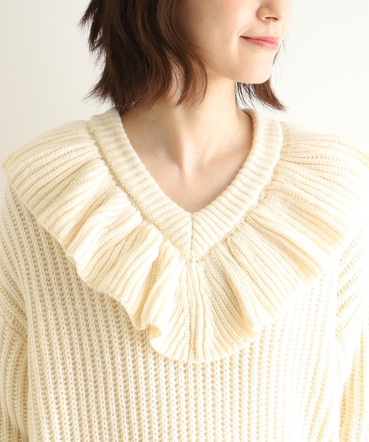 ローラアシュレイ(LAURA ASHLEY)の【ウール混／オーバーサイズ】ラッフルフリル Vネックニット12