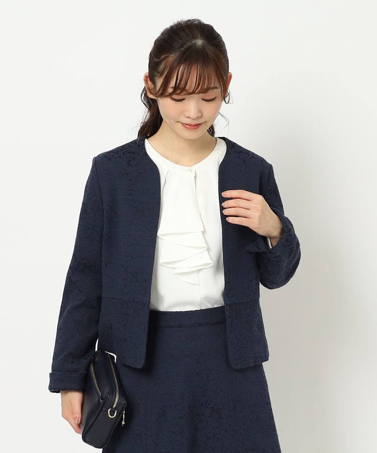 セレモニー/同柄アイテムあり】ノーカラージャカードジャケット セレモニー/同柄アイテムあり】ノーカラージャカードジャケット