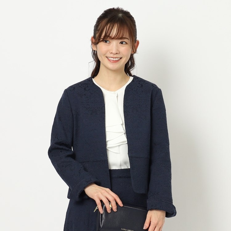 セレモニー/同柄アイテムあり】ノーカラージャカードジャケット セレモニー/同柄アイテムあり】ノーカラージャカードジャケット