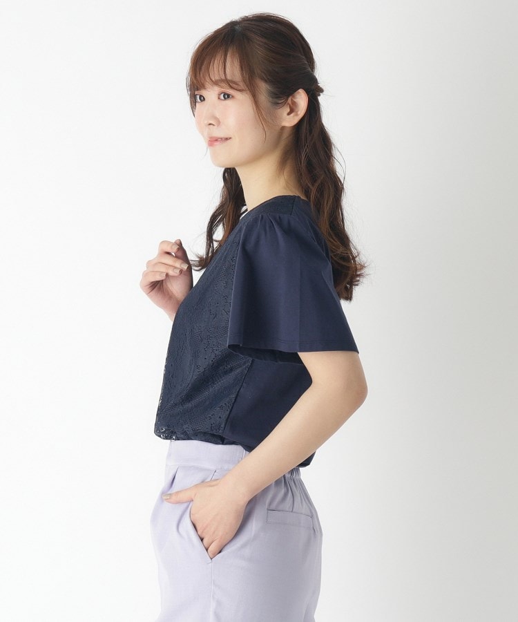 身頃綿100%/洗える】フロントレースTシャツ(カットソー 身頃綿100%/洗える】フロントレースTシャツ(カットソー