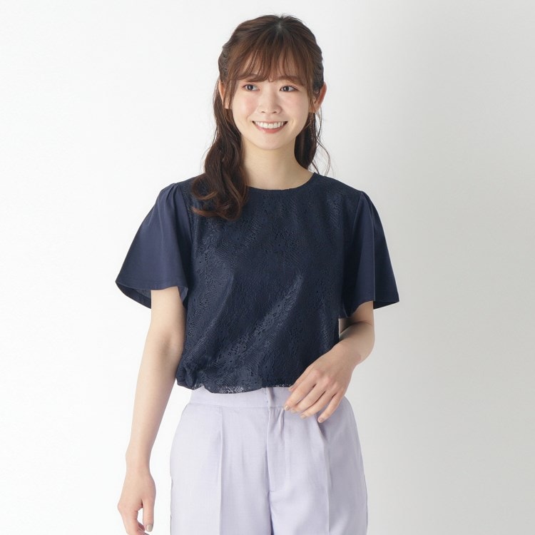 ローラアシュレイ(LAURA ASHLEY)の【身頃綿100％/洗える】フロントレースTシャツ カットソー