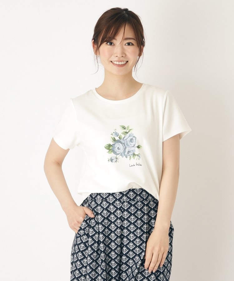 ローラアシュレイ(LAURA ASHLEY)の【大人気！接触冷感/4color/Lサイズあり】バンバリー柄 プリントTシャツ ホワイト(002)