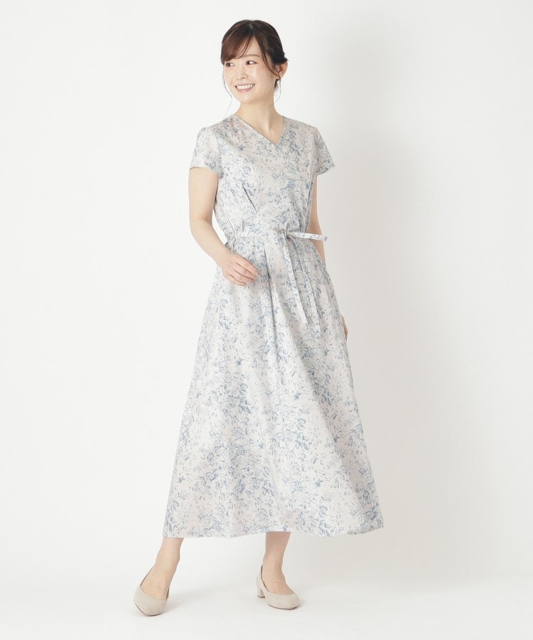 ローラアシュレイ(LAURA ASHLEY)の【コットン100％/洗える】ヘレッド ブルームス柄ワンピース ブルー(192)