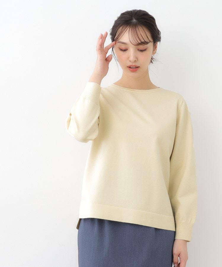 ローラアシュレイ(LAURA ASHLEY)の【スリット入り】コットンカシミヤ クルーネックニット オフホワイト(003)