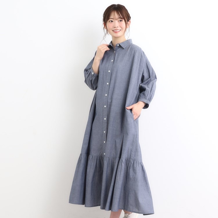 ローラアシュレイ(LAURA ASHLEY)の【コットン100％／羽織に使える／シャンブレー】シャツワンピース マキシ・ロングワンピース