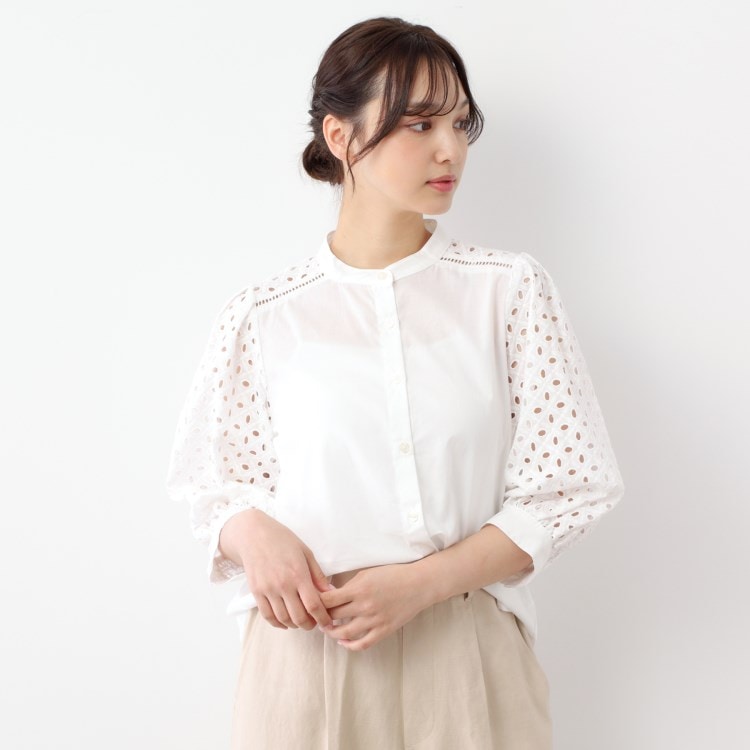 ローラアシュレイ(LAURA ASHLEY)の【人気デザイン！コットン100％／袖レース／羽織りに使える】コットンブラウス シャツ・ブラウス