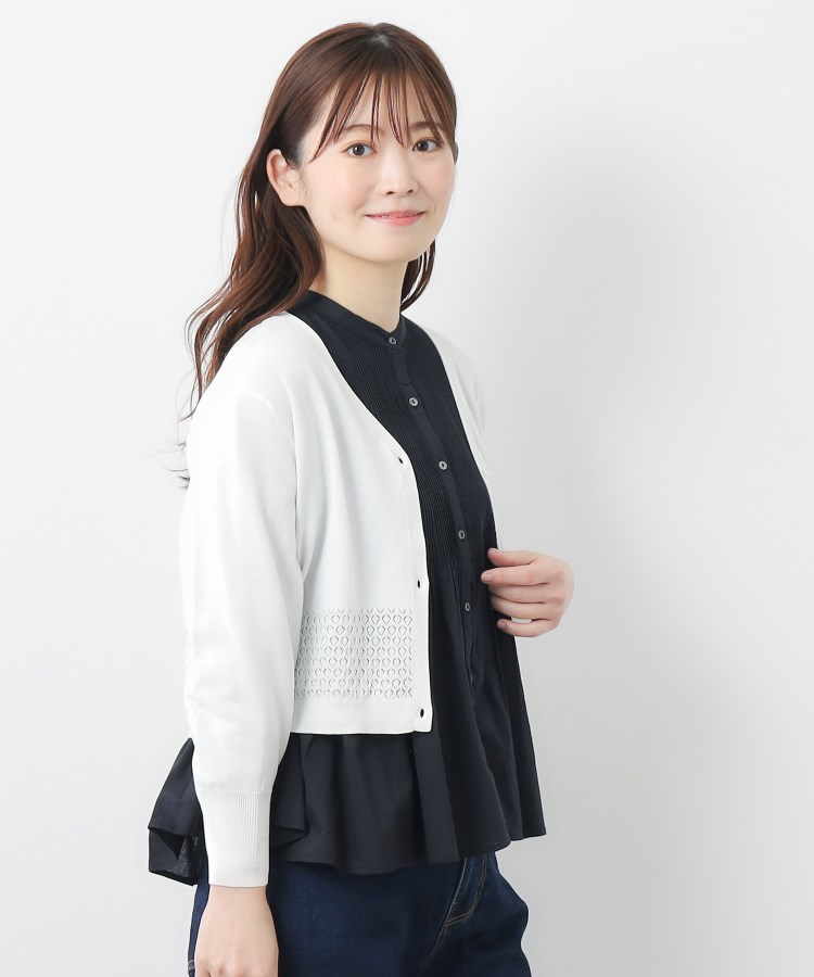 ローラアシュレイ(LAURA ASHLEY)の【コットンシルク混／7分袖】透かし編みVネックカーディガン2