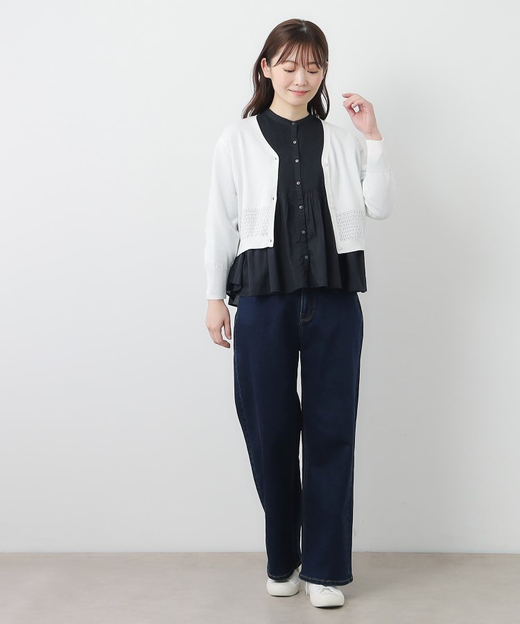ローラアシュレイ(LAURA ASHLEY)の【コットンシルク混／7分袖】透かし編みVネックカーディガン3