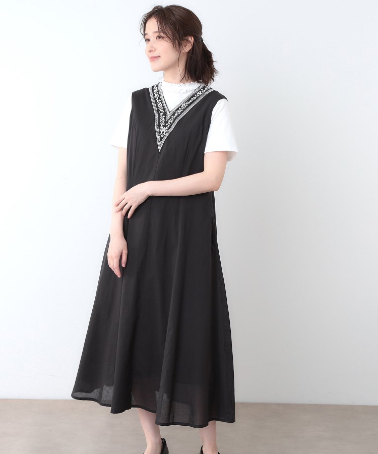 コットン100%/インド綿/刺繍入り】Vネックワンピース(マキシ コットン100%/インド綿/刺繍入り】Vネックワンピース(マキシ