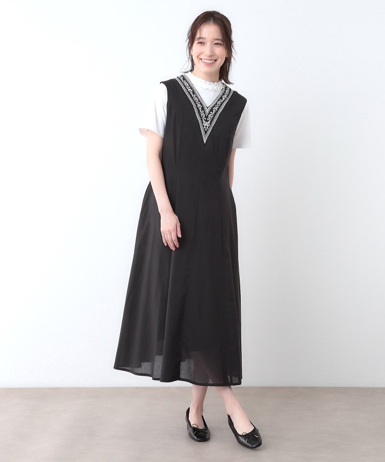 コットン100%/インド綿/刺繍入り】Vネックワンピース(マキシ コットン100%/インド綿/刺繍入り】Vネックワンピース(マキシ