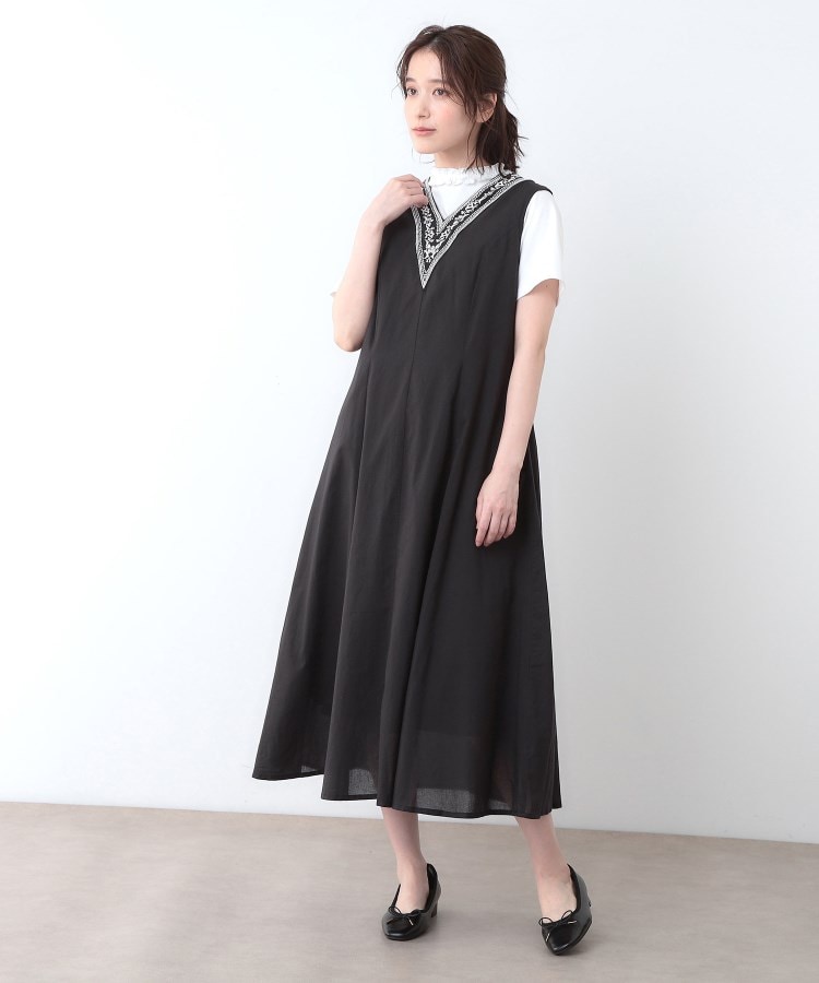 コットン100%/インド綿/刺繍入り】Vネックワンピース(マキシ コットン100%/インド綿/刺繍入り】Vネックワンピース(マキシ