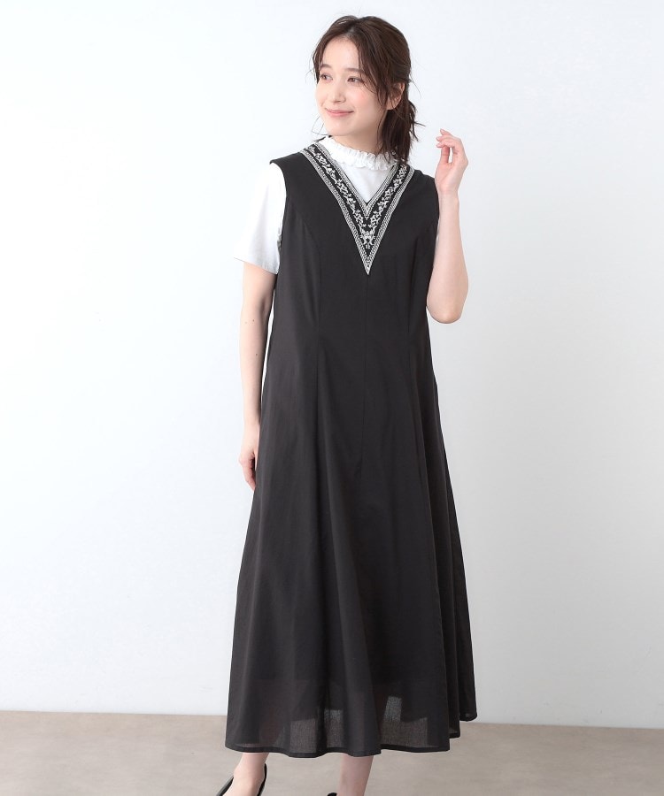 コットン100%/インド綿/刺繍入り】Vネックワンピース(マキシ コットン100%/インド綿/刺繍入り】Vネックワンピース(マキシ