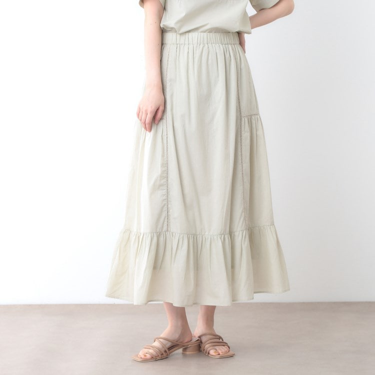 ローラアシュレイ(LAURA ASHLEY)の【ウエストゴム／SETUP可／100％／インド綿】 フリルスカート マキシ・ロングスカート