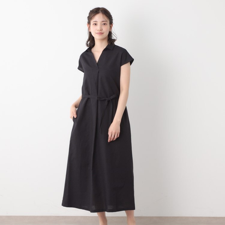 ローラアシュレイ(LAURA ASHLEY)の【綿麻素材／ペチコート付き】シャツワンピース マキシ・ロングワンピース