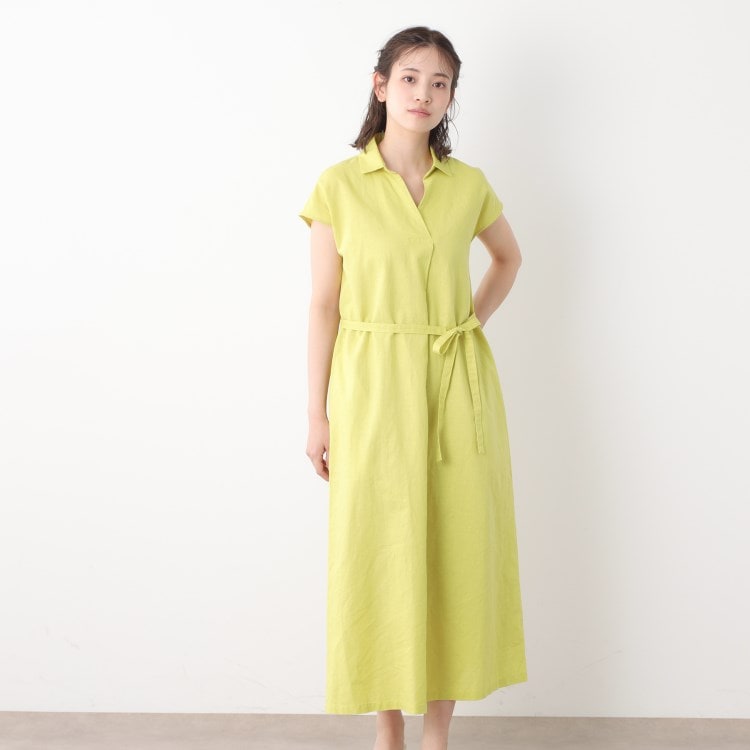 ローラアシュレイ(LAURA ASHLEY)の【綿麻素材／ペチコート付き】シャツワンピース マキシ・ロングワンピース