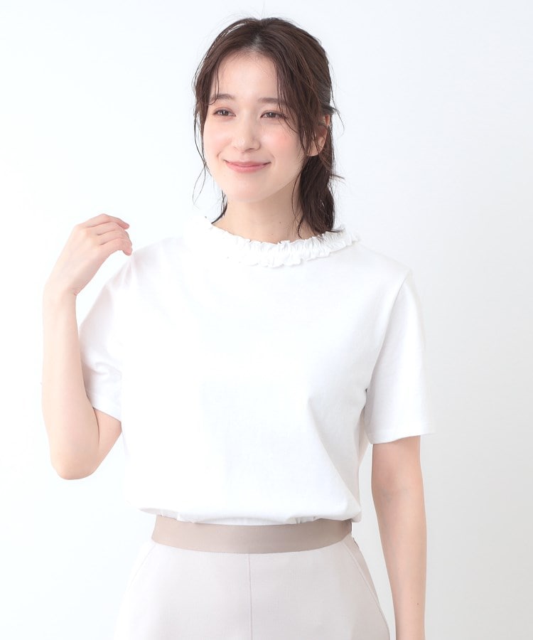 前後2WAY/コットン100%/日本製】フリルネック Tシャツ(T 前後2WAY/コットン100%/日本製】フリルネック Tシャツ(T