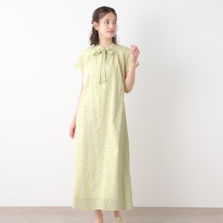 ローラアシュレイ(LAURA ASHLEY)の【コットン100％／洗える／同柄アイテムあり】ハーゲート リーブス柄 ボウタイワンピース マキシ・ロングワンピース