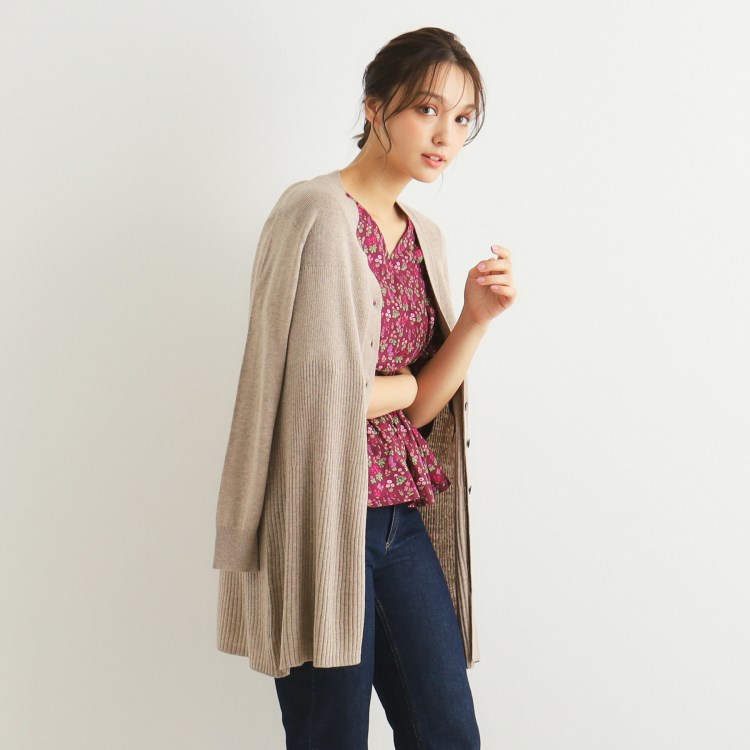 ローラアシュレイ(LAURA ASHLEY)の【ウール混】バックリボン ロングカーデ カーディガン/ボレロ