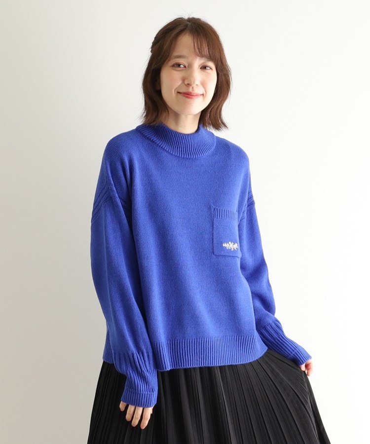 ローラアシュレイ(LAURA ASHLEY)の【ウール混／ブランブルロゴ／4colors】ポケット付き刺繍ニット ブルー(092)