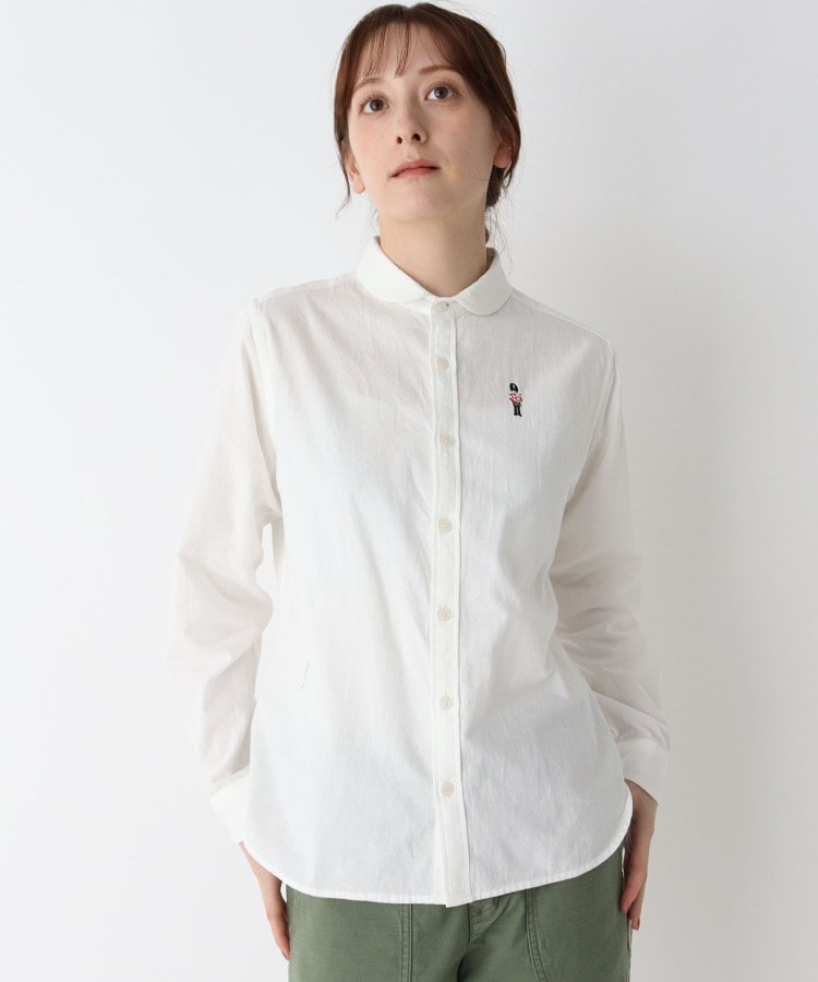 ローラアシュレイホーム(LAURA ASHLEY HOME)の刺繍入りラウンドカラーシャツ ホワイト(001)