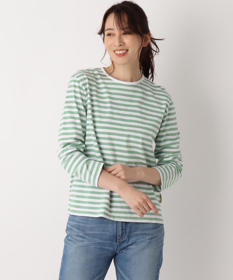 ローラアシュレイホーム(LAURA ASHLEY HOME)のさき染め　ボーダー長袖Tシャツ ライトグリーン(321)