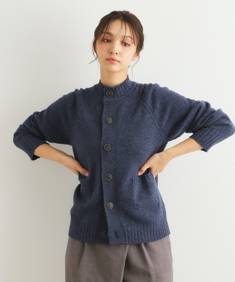 LAURA ASHLEY (11) ウール 総柄 ニット ノーカラー コート