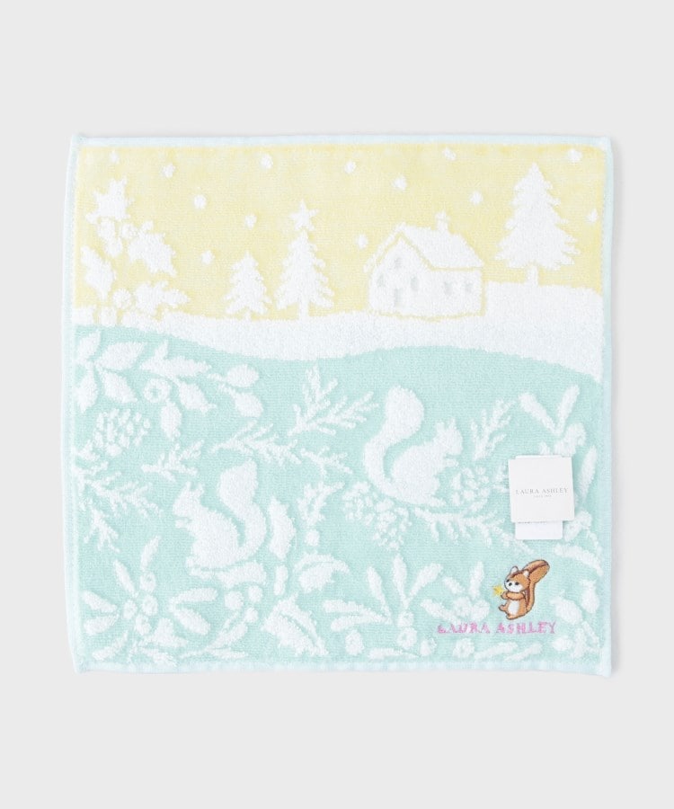 ローラアシュレイホーム(LAURA ASHLEY HOME)の【WINTER/お配りギフトにおすすめ！】リス刺繍 タオルハンカチ ミントグリーン(121)