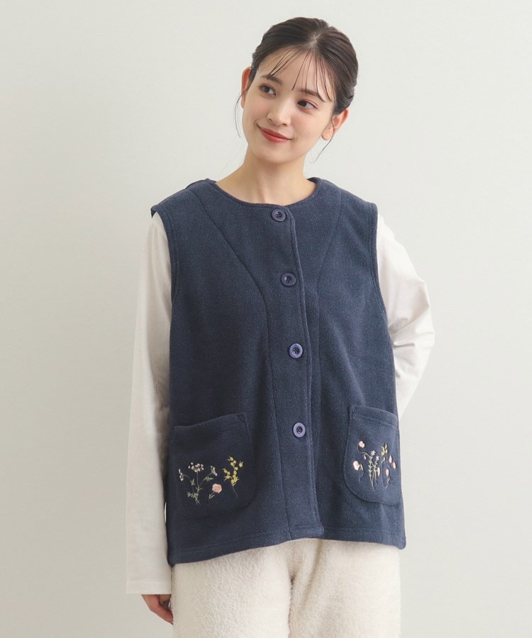 ローラアシュレイホーム(LAURA ASHLEY HOME)の【一部店舗限定】クロスウェル柄 フリースルームベスト ネイビー(194)