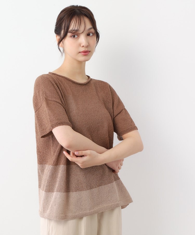 ローラアシュレイホーム(LAURA ASHLEY HOME)の【日本製】ツムギ 裾ボーダー半袖プルオーバー1